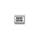 Nomination COMPOSABLE CLASSIC OXIDIERTE PLAKETTE aus Edelstahl, mit 925er Silber verziert, (35_BOSS Lady)